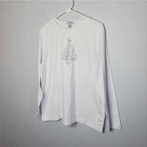 Mercer Street Studio XL White Long Sleeve Lightweight Sweater Christmas Tree